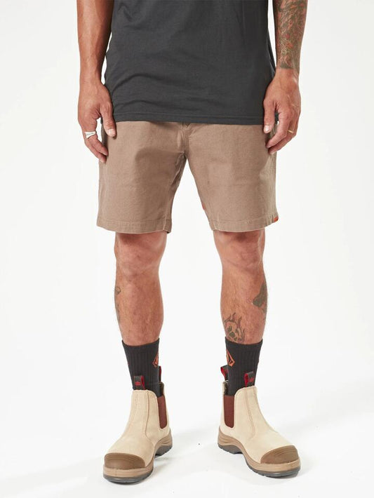 Image of a model wearing Uniforms & Workwear. Productname: Volcom - Mens Volcom Workwear Caliper Carpenter Shorts - Brindle - in Brindle colour by brand - Volcom