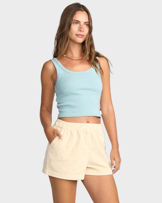 Image of a model wearing Shorts. Productname: Billabong - Womens Sea Ya Cord Shorts - Whitecap - in Whitecap colour by brand - Billabong