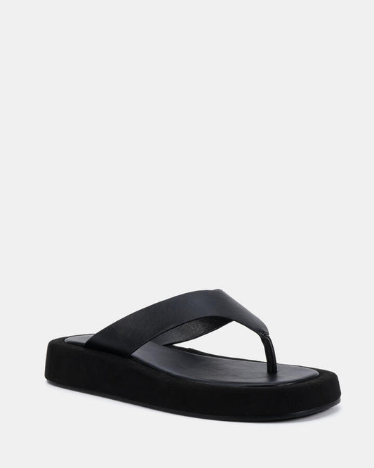 Image of Sandals. Product name - Toolah Black Smooth Sandals in Black colour by brand - Novo