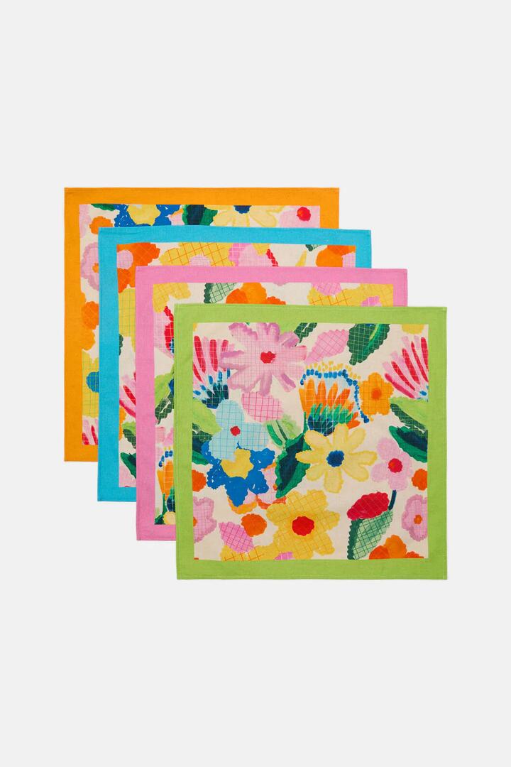 Image of Kitchen & Dining. Productname: Cross Stitch Flower Napkin Set in Print colour by brand - Gorman