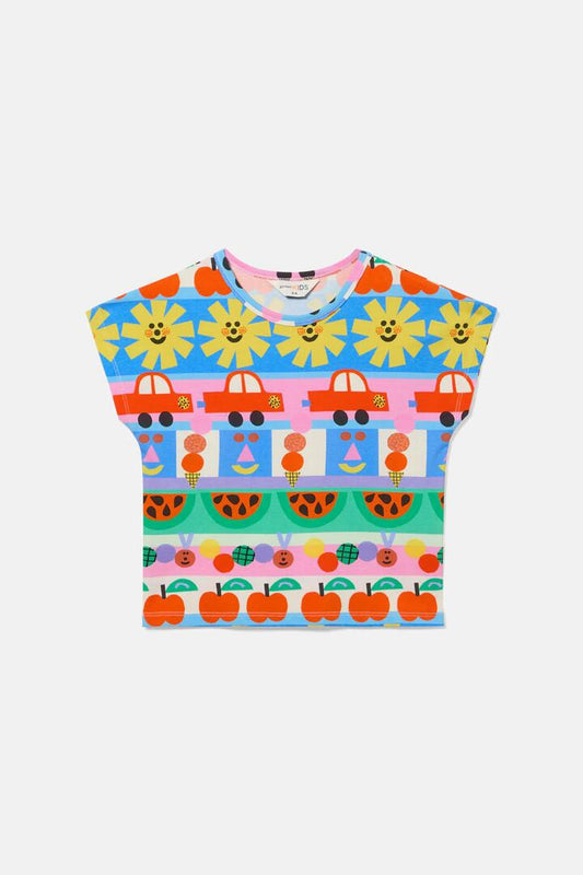 Image of a model wearing Tops. Productname: Little Stripe Kids SS Tee in Multi colour by brand - Gorman