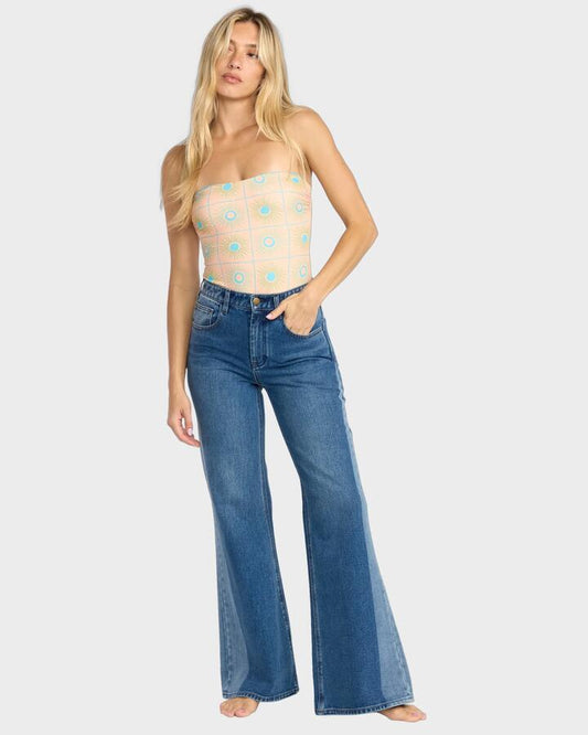 Image of Jeans. Product name - Billabong Womens Free Fall Flare Denim Jeans Middle Broken Blue in Middle Broken Blue colour by brand - Billabong