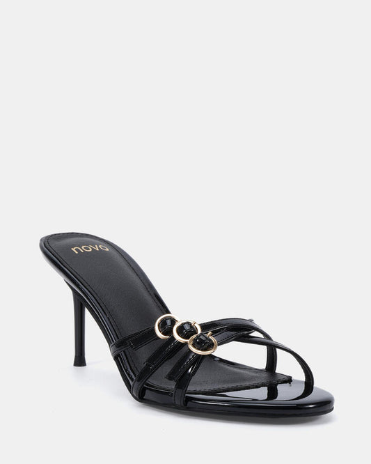 Image of Heels. Productname: Merivale: Black Patent - Women's Strappy - High Heel in Black colour by brand - Novo