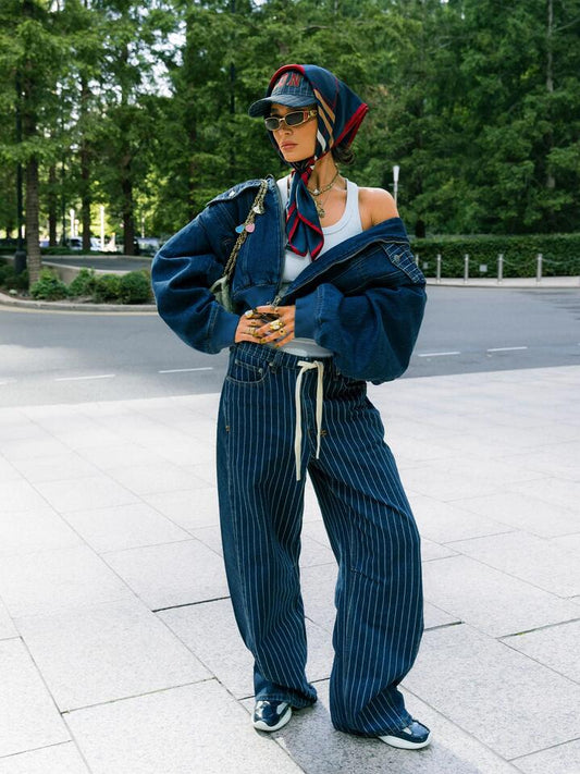 Image of a model wearing Outerwear. Productname: Ksubi District Bomber in Denim colour by brand - Ksubi