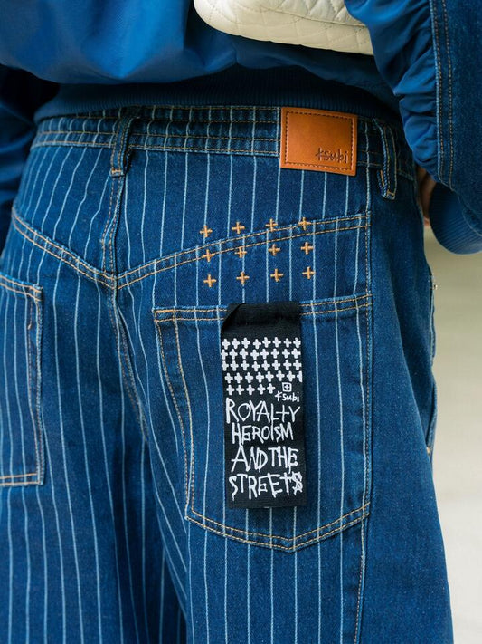 Image of a model wearing Denim. Productname: Ksubi Ksuper Mayfair Jeans in Denim colour by brand - Ksubi