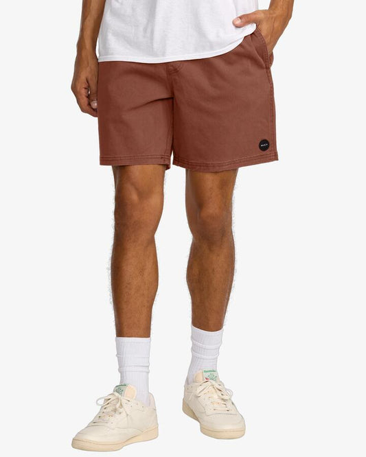 Image of a model wearing Shorts. Productname: RVCA - Mens Escape Elastic Shorts - Red Earth - in Red Earth colour by brand - RVCA
