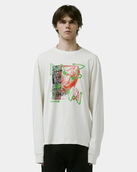 Image of a model wearing Tops. Product name - Former Mens Chained Long Sleeve T-Shirt White in White colour by brand - Former