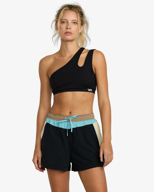 Image of a model wearing Shorts. Productname: RVCA - Womens Starter Sport Shorts - Black - in Black colour by brand - RVCA