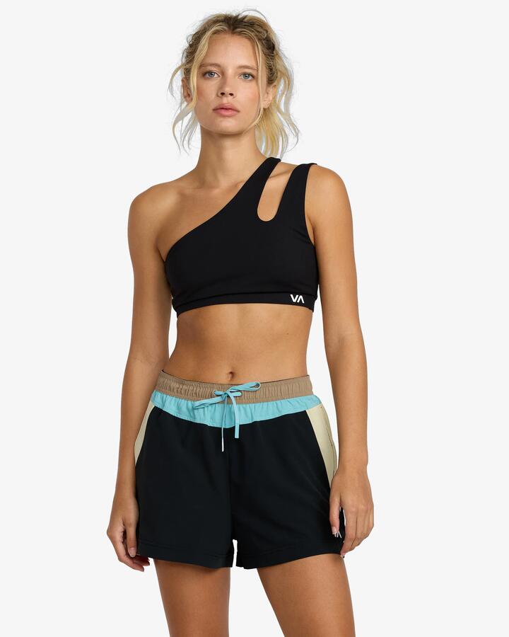 Image of a model wearing Shorts. Product name - RVCA Womens Starter Sport Shorts Black in Black colour by brand - RVCA