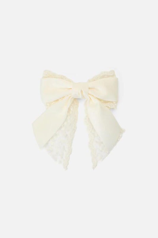 Image of Hair Accessories. Productname: Cream Lace Satin Bow Clip in Cream colour by brand - Princess Highway