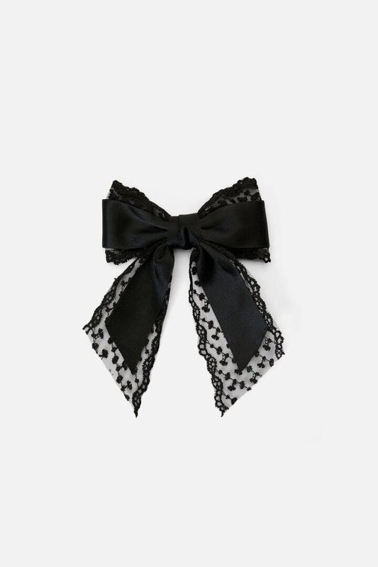 Image of Hair Accessories. Productname: Black Lace Satin Bow Clip in Black colour by brand - Princess Highway