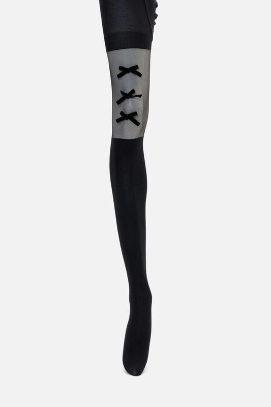 Image of Lingerie. Productname: Black Suspender Bow Tights in Black colour by brand - Dangerfield