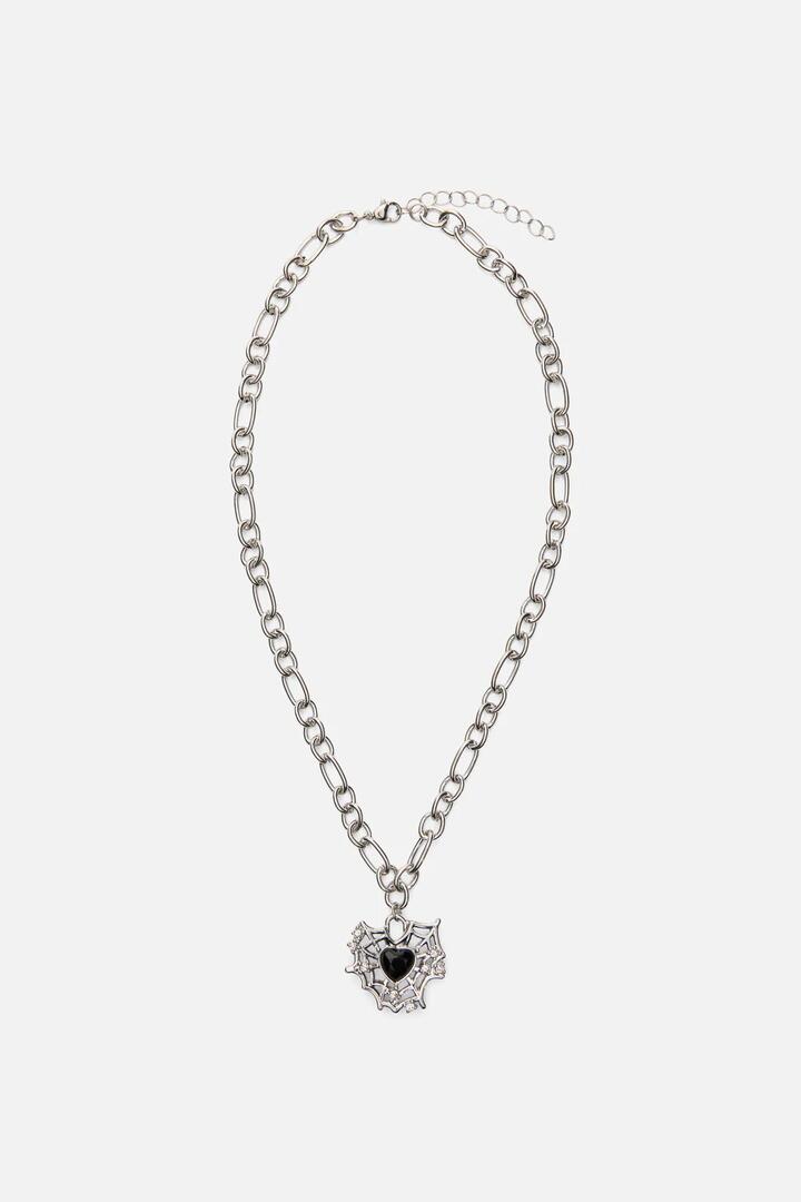 Image of Necklaces. Productname: Cobweb Heart Necklace in Silver colour by brand - Black Friday