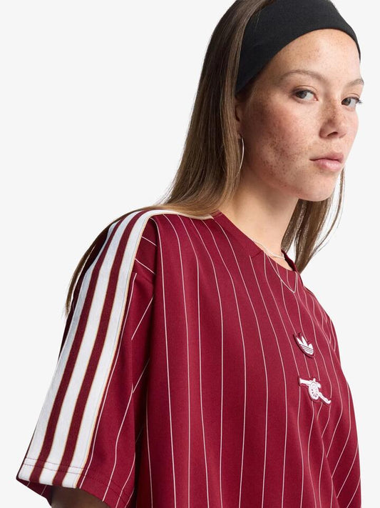 Image of a model wearing Tops. Productname: Adidas Arsenal Terrace Icons Jersey in Collegiate Burgundy colour by brand - Adidas