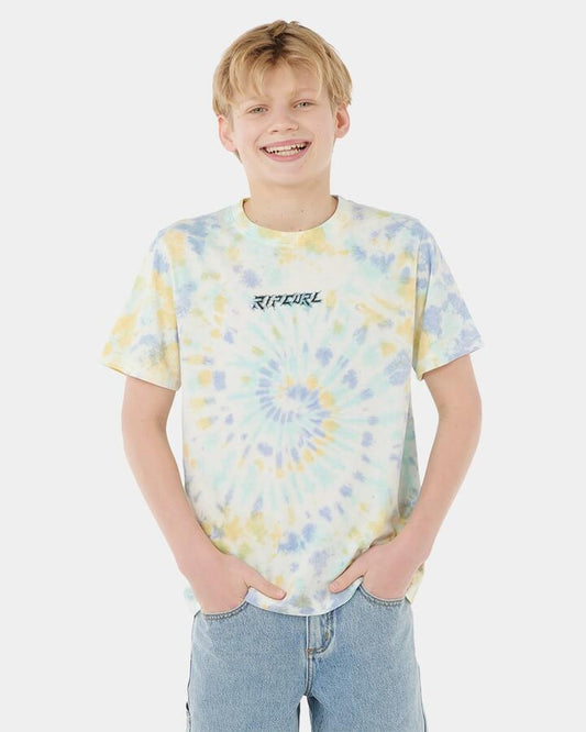 Image of a model wearing Tops. Productname: Rip Curl Boys 8-16 Tropic Daze Tie Dye T-Shirt Multi - in Multi colour by brand - Rip Curl