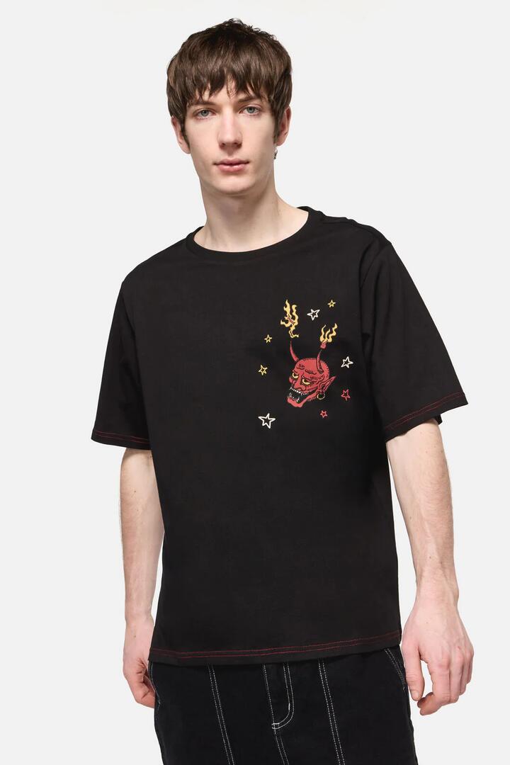 Image of T-Shirts. Product name - Lawless Grim Placement Tee in Black colour by brand - Dangerfield