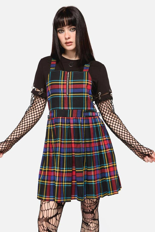 Image of a model wearing Dress. Productname: Anarchic Tartan Pinafore in Multi colour by brand - Dangerfield