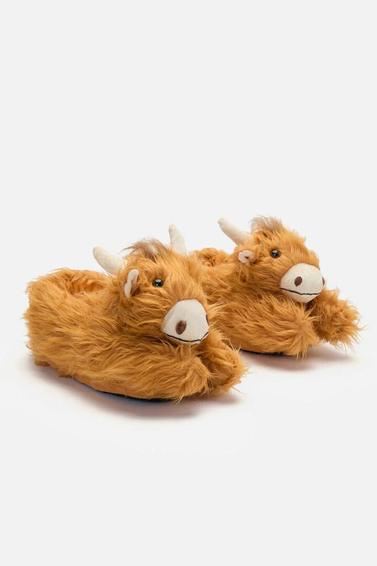 Image of Others. Productname: Highland Cow Slippers in Tan colour by brand - Dangerfield