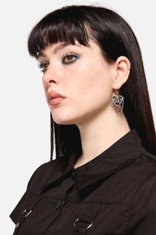 Image of Earrings. Productname: Heart Chain Earrings in Silver/Black colour by brand - Dangerfield