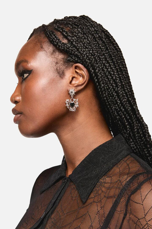 Image of Earrings. Productname: Cobweb Heart Earrings in Silver colour by brand - Black Friday