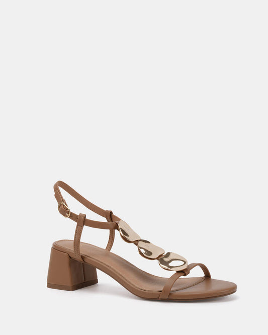 Image of Heels. Productname: Undigo: Brown Sugar - Women's Strappy - Low Heel in Brown Sugar colour by brand - Novo
