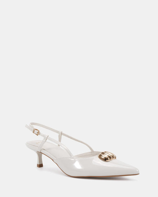 Image of Shoes. Productname: Iakopa: White Patent - Women's Court - Low Heel in White colour by brand - Novo