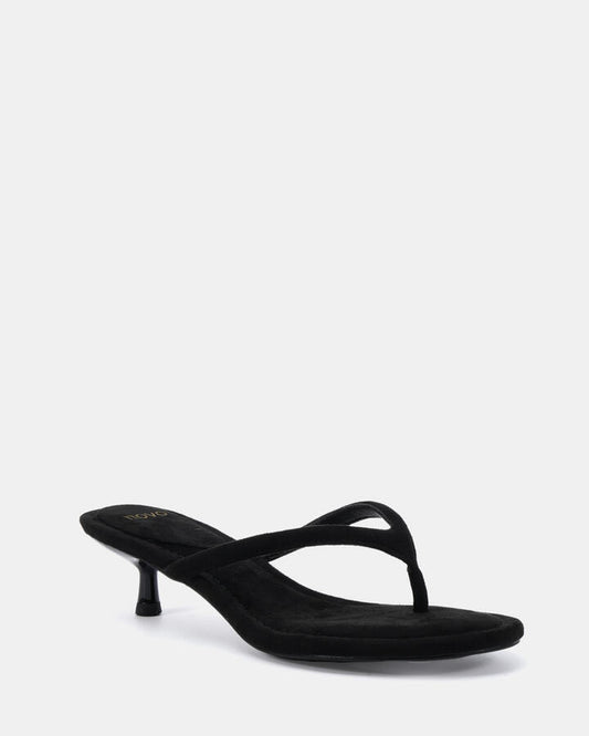Image of Heels. Productname: Vayda: Black Suede - Women's Strappy - Low Heel in Black colour by brand - Novo