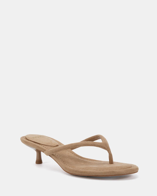 Image of Heels. Productname: Vayda: Biscoff Suede - Women's Strappy - Low Heel in Biscoff Suede colour by brand - Novo