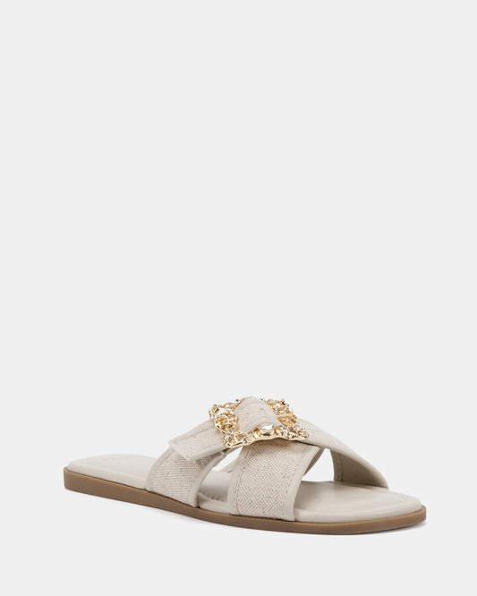 Image of Sandals. Product name - Scott Cream Linen Sandals in Cream Linen colour by brand - Novo