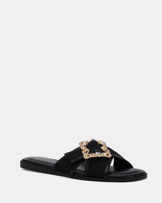 Image of Sandals. Product name - Scott Black Linen Sandals in Pacific Comb colour by brand - Novo