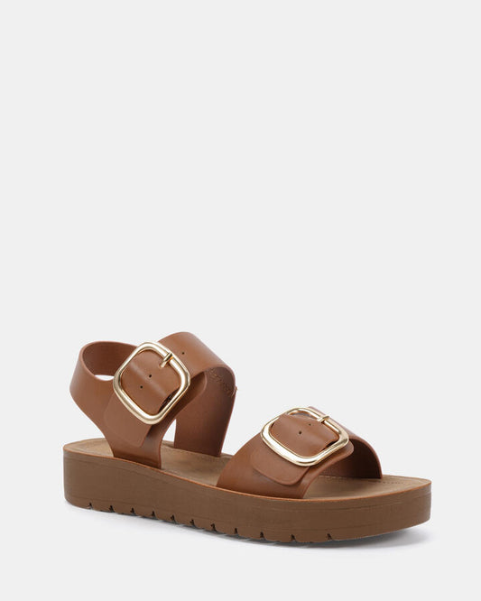 Image of Flats. Productname: TAVOR: TAN - Women's Strappy - Flat in Tan colour by brand - Novo