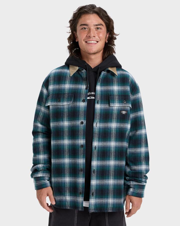 Image of a model wearing Tops. Product name - Quiksilver Mens Shadow Check Long Sleeve Shirt Orion Blue Desert Shadow in Orion Blue Desert Shadow colour by brand - Quiksilver
