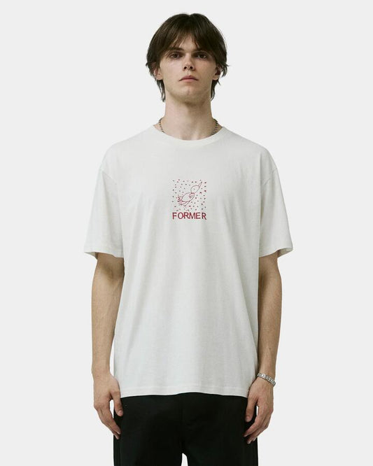 Image of a model wearing Tops. Productname: Former Mens Free Crux T-Shirt White - in White colour by brand - Former