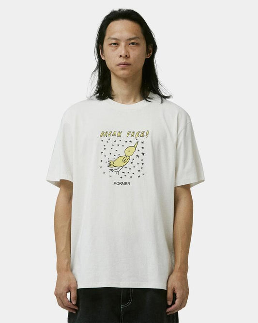 Image of a model wearing Tops. Productname: Former Mens Break Free T-Shirt White - in White colour by brand - Former