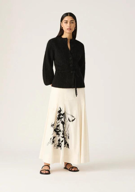 Image of a model wearing Outerwear. Productname: Vesper Knit Cardigan in Black colour by brand - MOS The Label