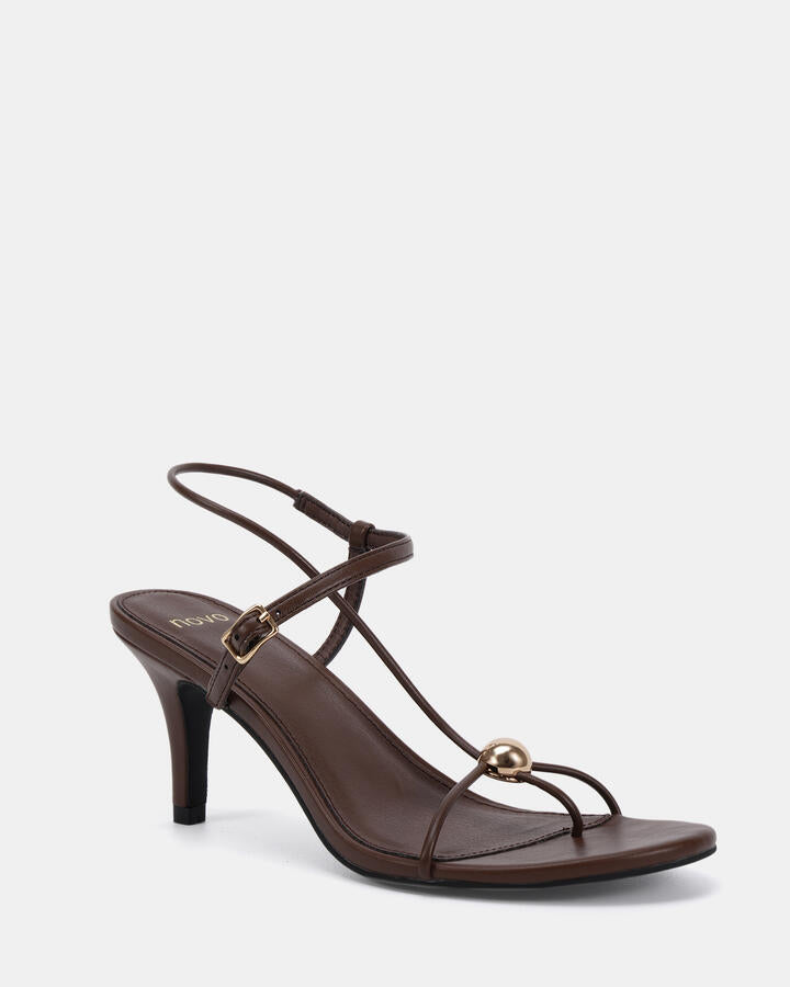 Image of Heels. Productname: Lavinia: Milk Chocolate - Women's Strappy - High Heel in Midnight colour by brand - Novo