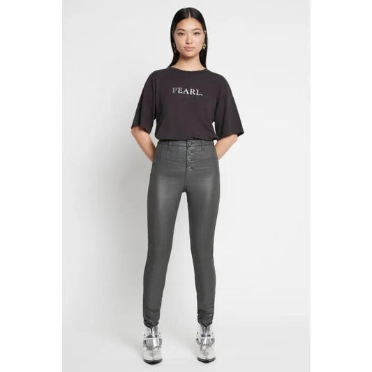 Image of a model wearing Denim. Productname: Take Me Over Jean in Grey colour by brand - sass and bide