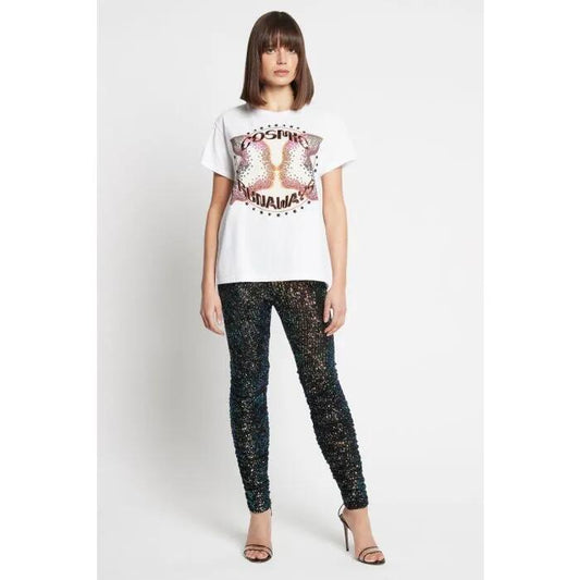 Image of a model wearing Pants. Productname: Dim All The Lights Legging in Multi colour by brand - sass and bide