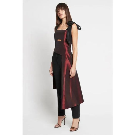 Image of a model wearing Tops. Productname: In Space Top in Crimson colour by brand - sass and bide