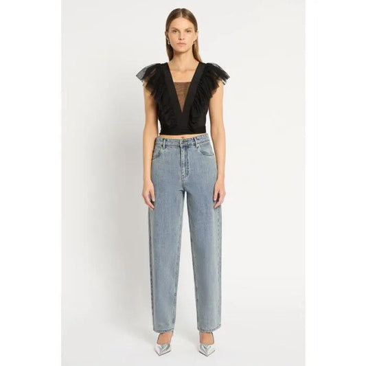 Image of a model wearing Tops. Productname: Brighter Than Light Top in Black colour by brand - sass and bide