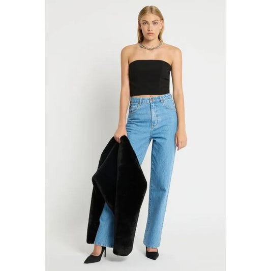 Image of a model wearing Tops. Productname: Secret Keeper Corset Top in Black colour by brand - sass and bide