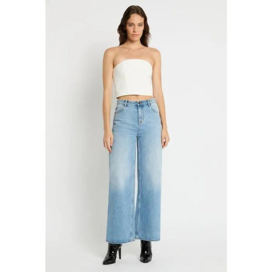 Image of a model wearing Tops. Productname: Secret Keeper Corset Top in Ivory colour by brand - sass and bide