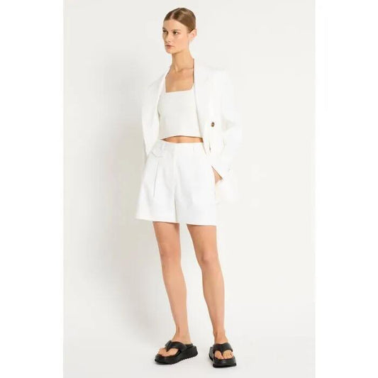 Image of a model wearing Shorts. Productname: Suits You Short in Ivory colour by brand - sass and bide