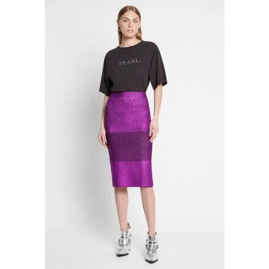 Image of a model wearing Skirts. Productname: Wild Eyed Girl Skirt in Magenta colour by brand - sass and bide