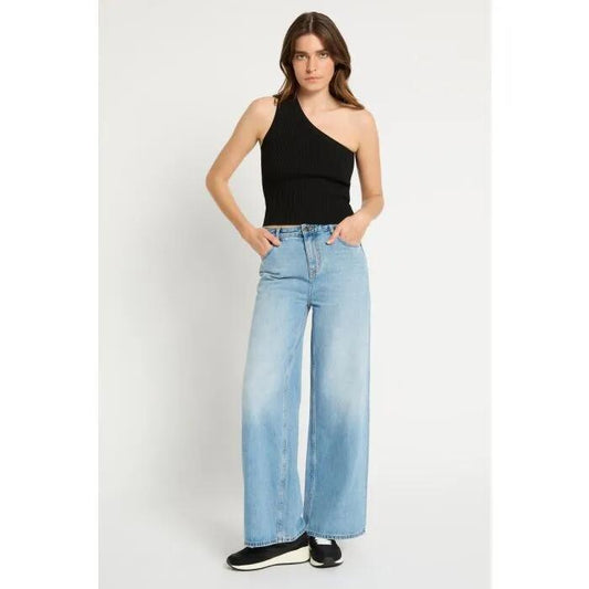 Image of a model wearing Tops. Productname: Love Bubble One Shoulder Knit Top in Black colour by brand - sass and bide