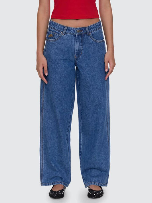 Image of a model wearing Denim. Productname: Worship Sloucher Jeans in Sky High Blue colour by brand - Worship