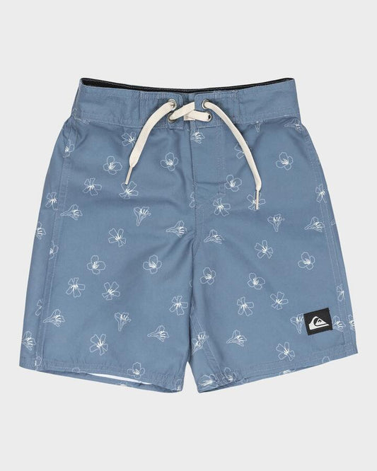 Image of Swimwear. Product name - Quiksilver Boys 2-7 Everyday 13" Boardshorts China Blue Mini Dusty Floral in China Blue Mini Dusty Floral colour by brand - Quiksilver