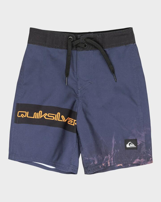 Image of Swimwear. Productname: Quiksilver Boys 2-7 Everyday 13" Boardshorts India Ink Block Thermostamp - in India Ink Block Thermostamp colour by brand - Quiksilver