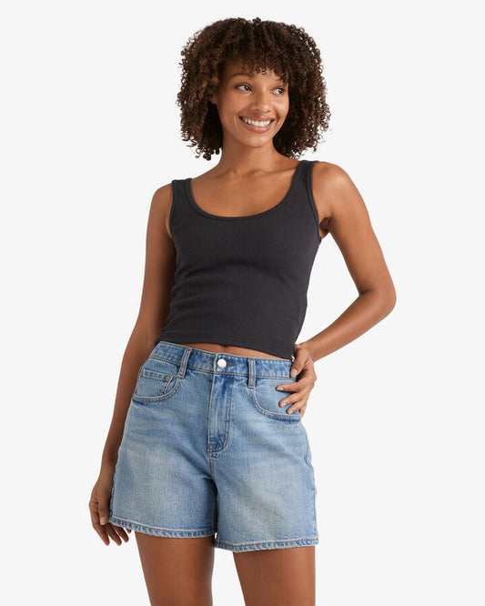 Image of a model wearing Shorts. Productname: Billabong Womens Shifter Denim Shorts Shaded Wash - in Shaded Wash colour by brand - Billabong