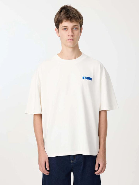Image of a model wearing Tops. Productname: Ksubi Royalty Halen Ss Tee in White colour by brand - Ksubi